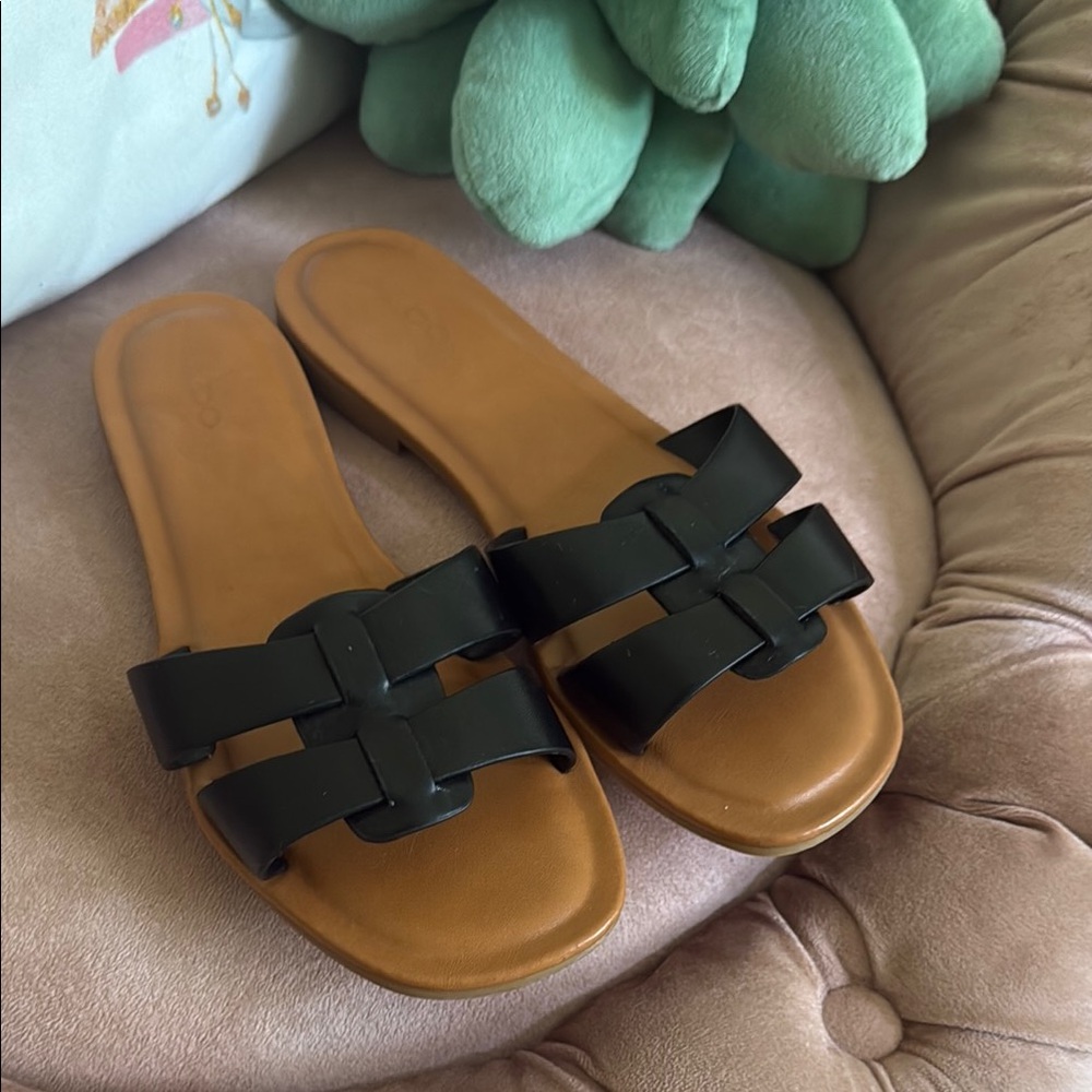 Aldo Black and Brown Minimalist Slide Sandals